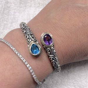 EFFY Effy 925 Sterling Silver & 18K Gold Topaz and Amethyst Bangle, 3.32 TCW